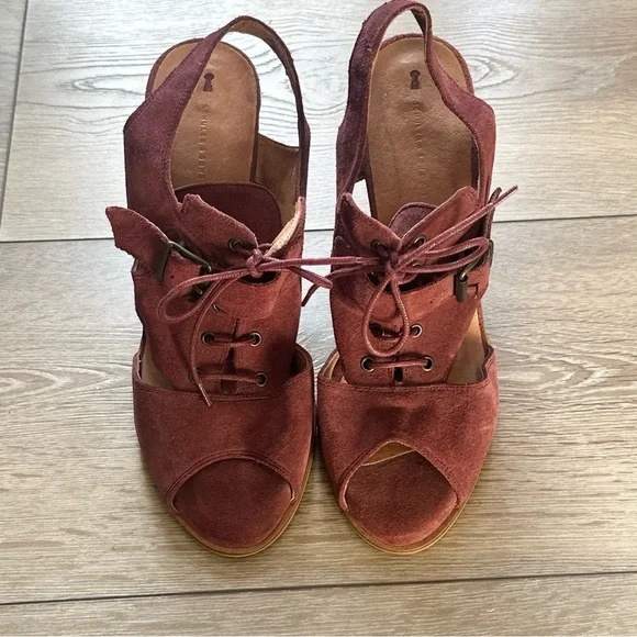 Anthropologie Schuler & Sons Philadelphia Lace Up Peep Toe Heels - Picture 3 of 11